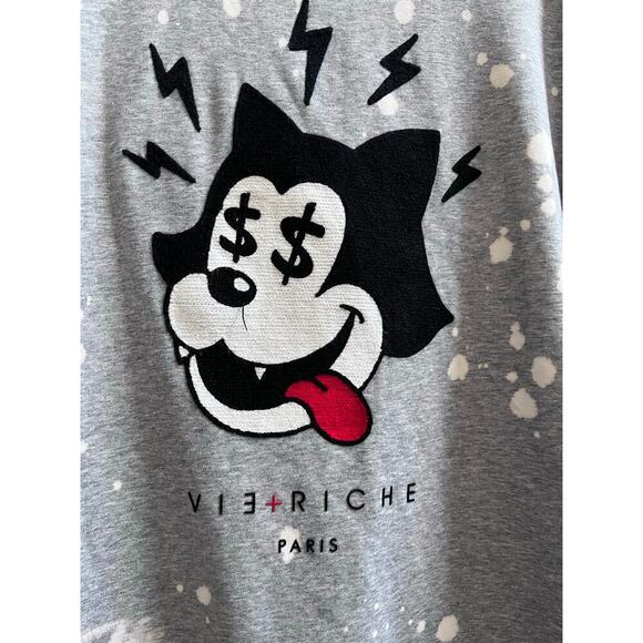 Vie + Richie Paris Bleached Cat Money Sign Short Sleeve Sweater Top Size Medium - Picture 4 of 9